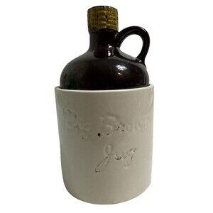 Vintage Big Brown Jug Decanter with Lid Stoneware Crazed Decoration